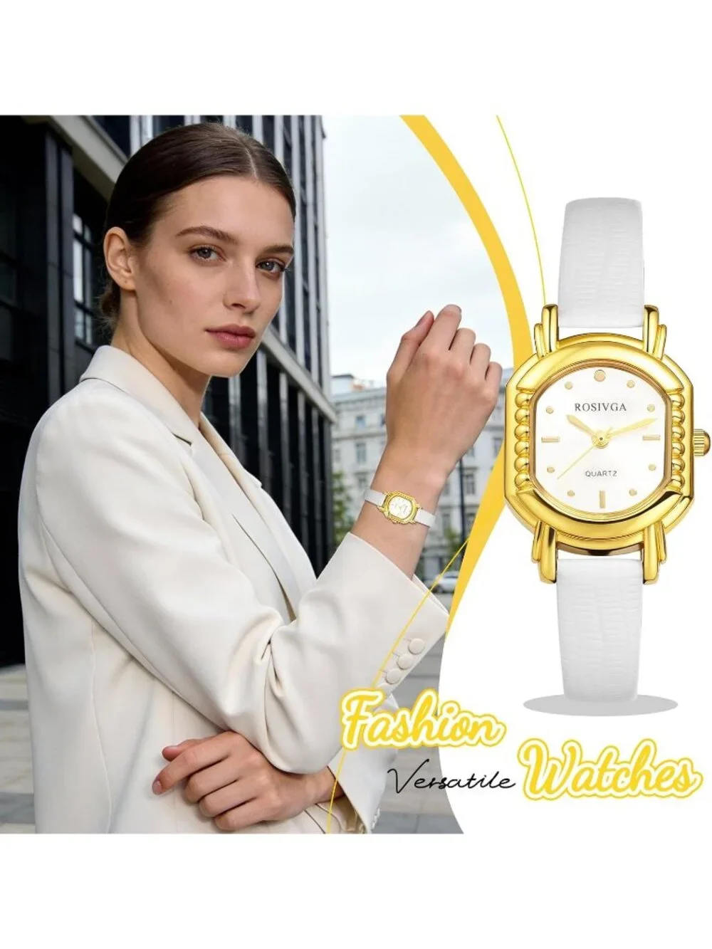 Women's White Ultra-Thin Square Dial Adjustable PU Leather Strap Wrist Watch